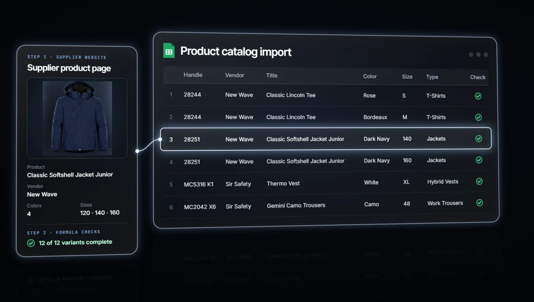Supplier pages harvested into an import-ready catalog